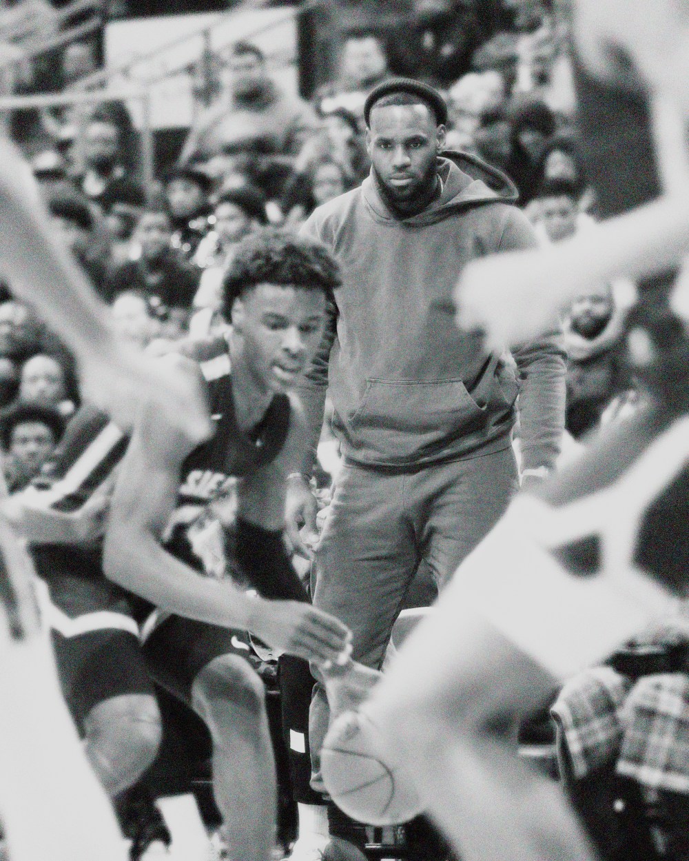 Image: LeBron James watches his son, Bronny, play with Sierra Canyon High School in 2019 in Ohio.