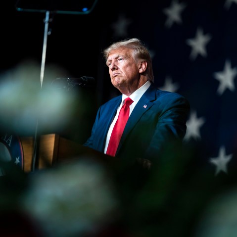 Former president Donald Trump speaks at the Georgia Republican Party's state convention on Saturday, June 10, 2023 in Columbus, GA.