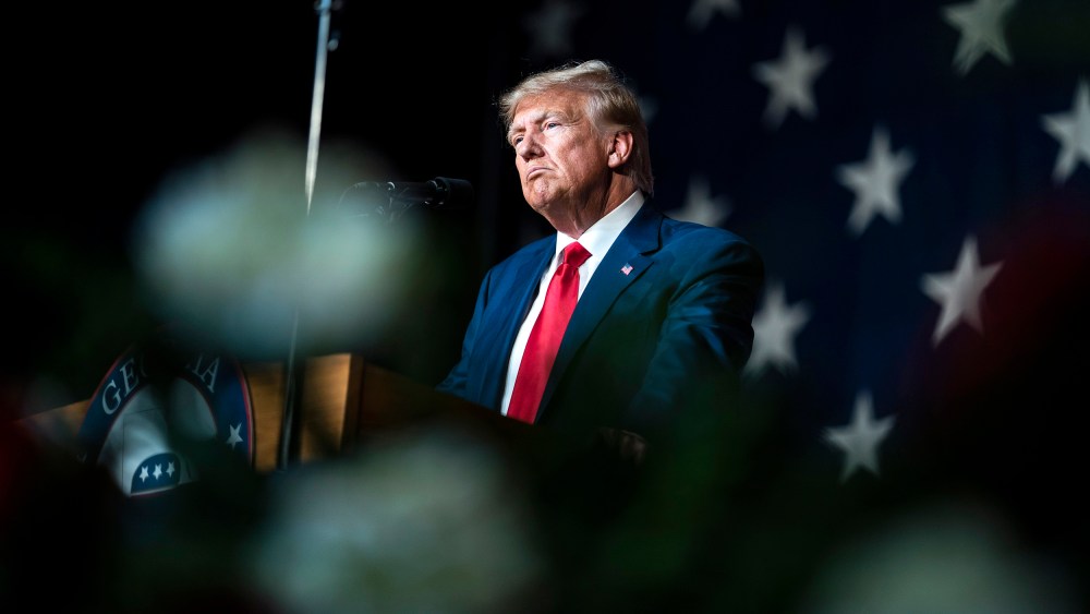 Former president Donald Trump speaks at the Georgia Republican Party's state convention on Saturday, June 10, 2023 in Columbus, GA.