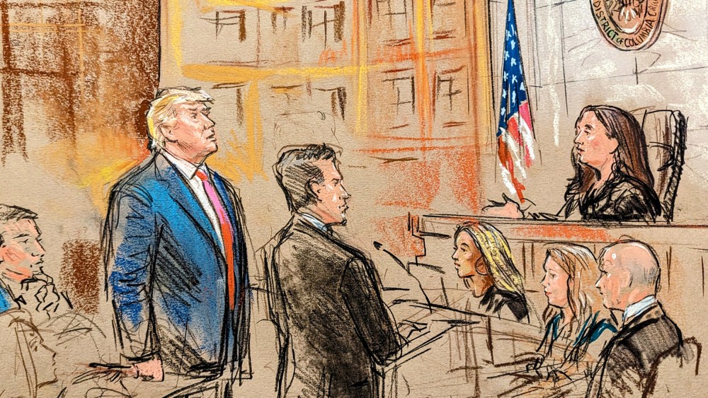 Former U.S. President Donald Trump is arraigned at the E. Barrett Prettyman United States Courthouse on Aug. 3, 2023.