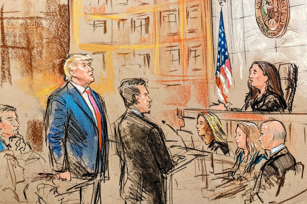 Former U.S. President Donald Trump is arraigned at the E. Barrett Prettyman United States Courthouse on Aug. 3, 2023.