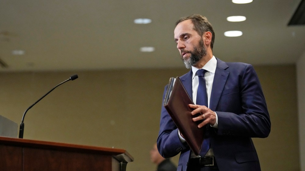 Special Counsel Jack Smith prepares to speak about the indictment including four felony counts against former President Donald Trump on Aug. 1, 2023 in Washington.
