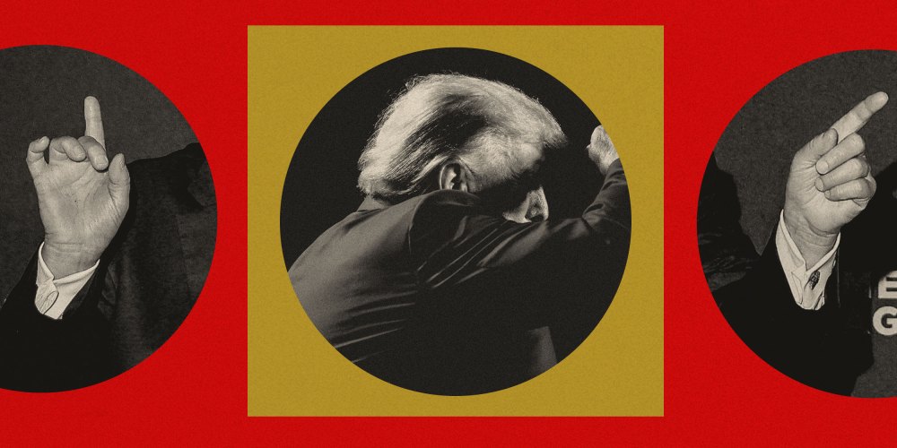 3 images of Donald Trump; two of his hands and one of his side profile