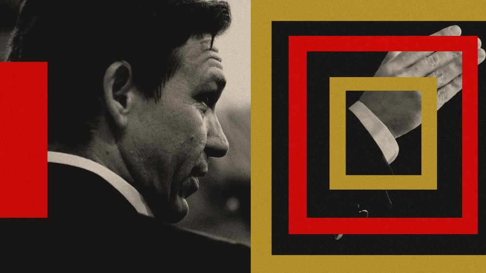 Collage of Ron DeSantis' face and arm