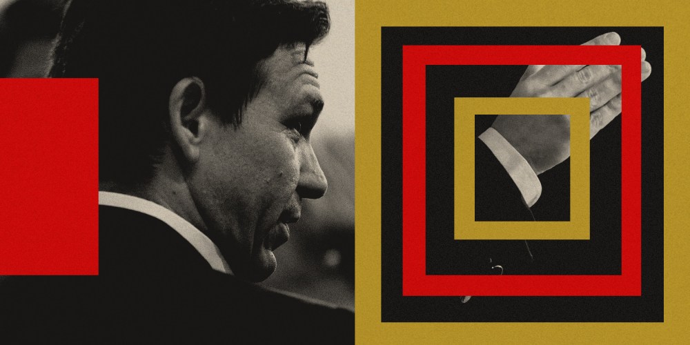 Collage of Ron DeSantis' face and arm