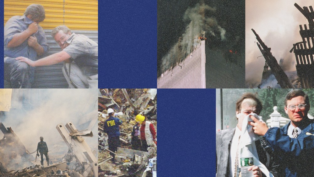 Photo illustration of scenes from the Sept. 11 terrorist attack at the World Trade Center in New York.