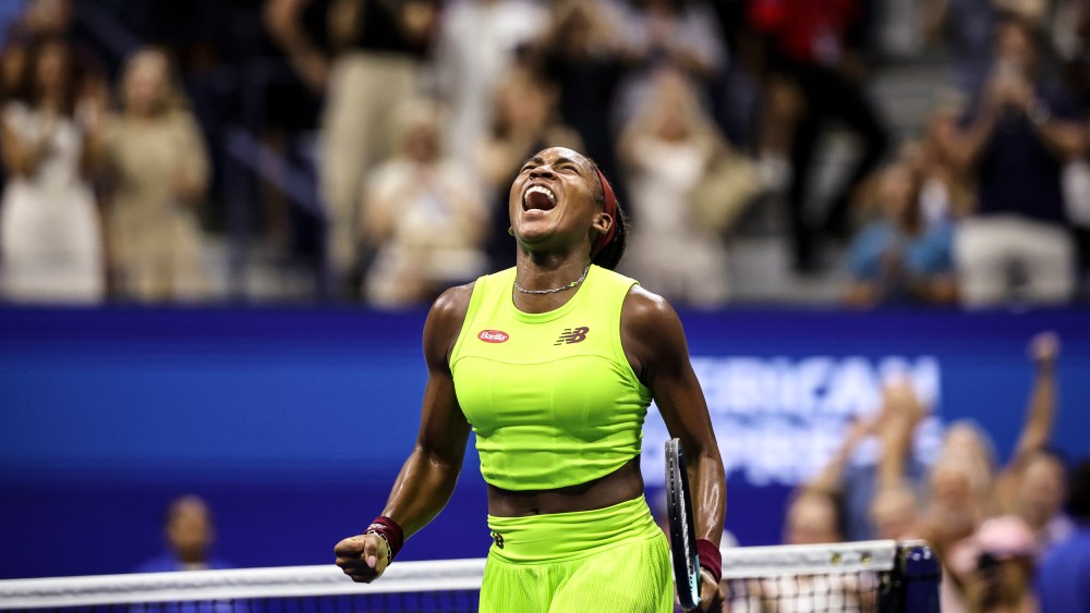 Coco Gauff reacts after the women's singles semifinal match at the 2023 U.S. Open on Sep. 7, 2023 in Flushing, N.Y.