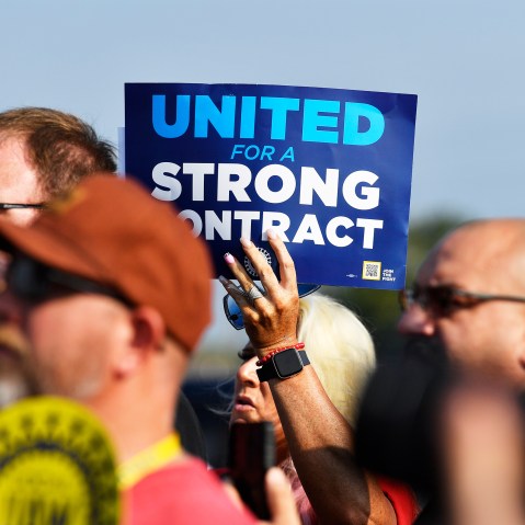 A United Auto Workers Local 863 rally in Louisville, Ky., on Aug. 24, 2023.