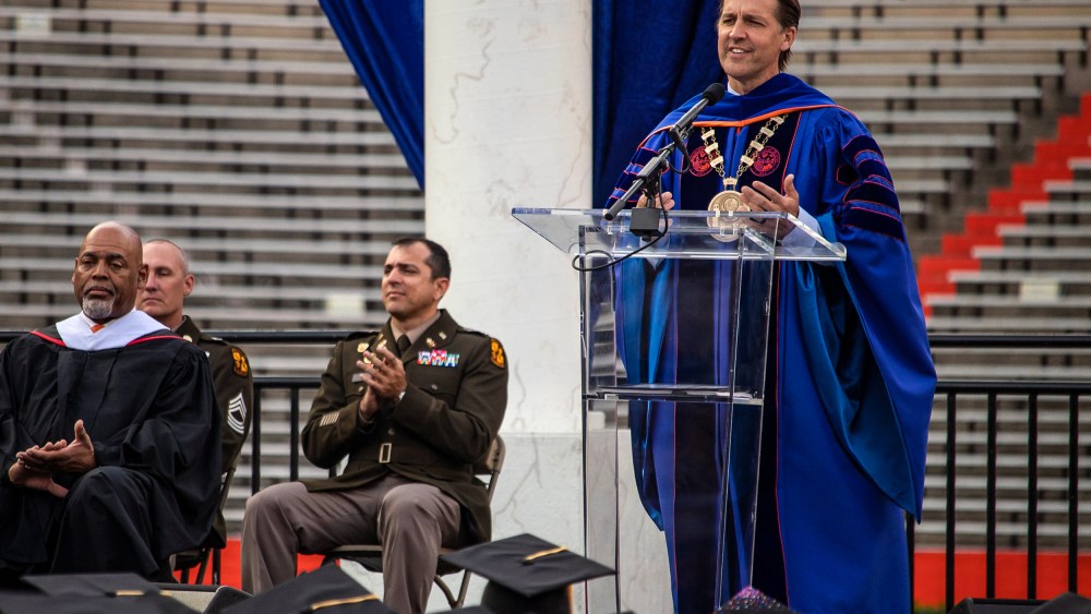 University of Florida President Ben Sasse speaks during UF's university-wide commencement ceremony at Ben Hill Griffin Stadium in Gainesville, Fla., on May 5, 2023.