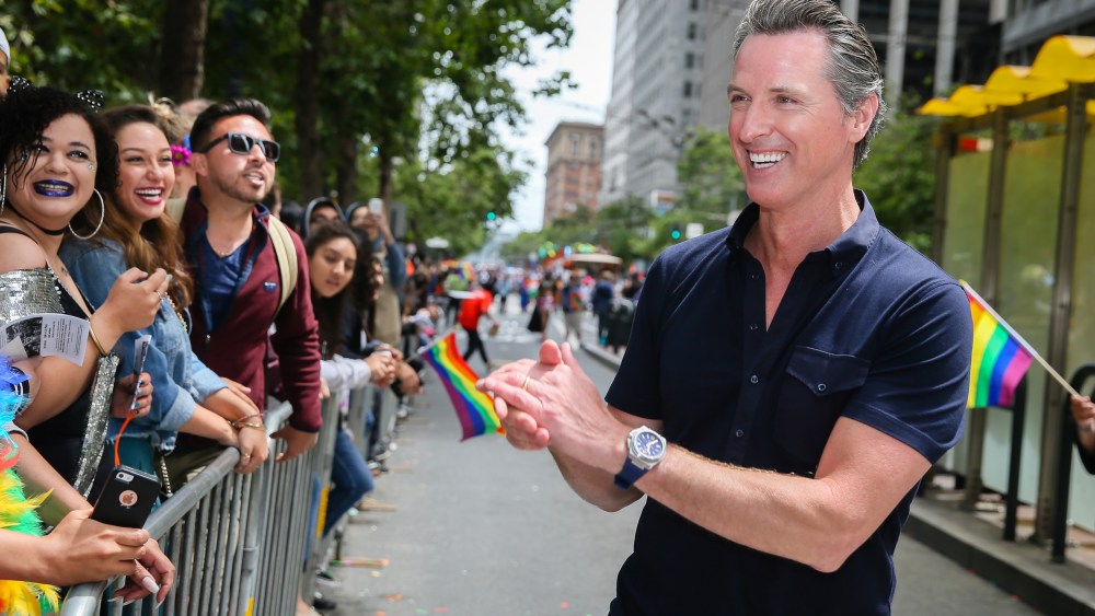 Gavin Newsom during the annual LGBTQI Pride Parade in San Francisco