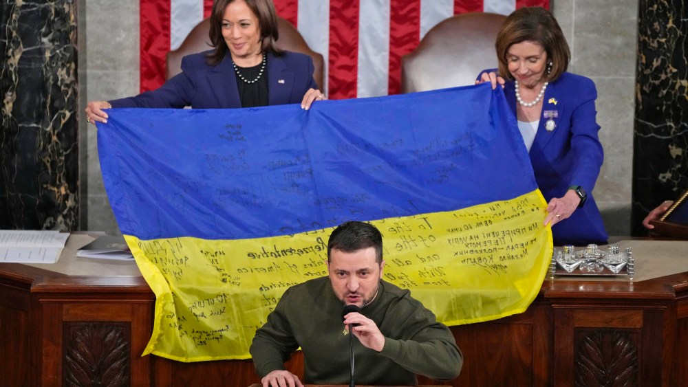 Image: Volodymyr Zelenskyy, Nancy Pelosi, Kamal Harris