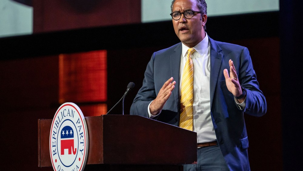 Former Rep. Will Hurd speaks onstage at a podium