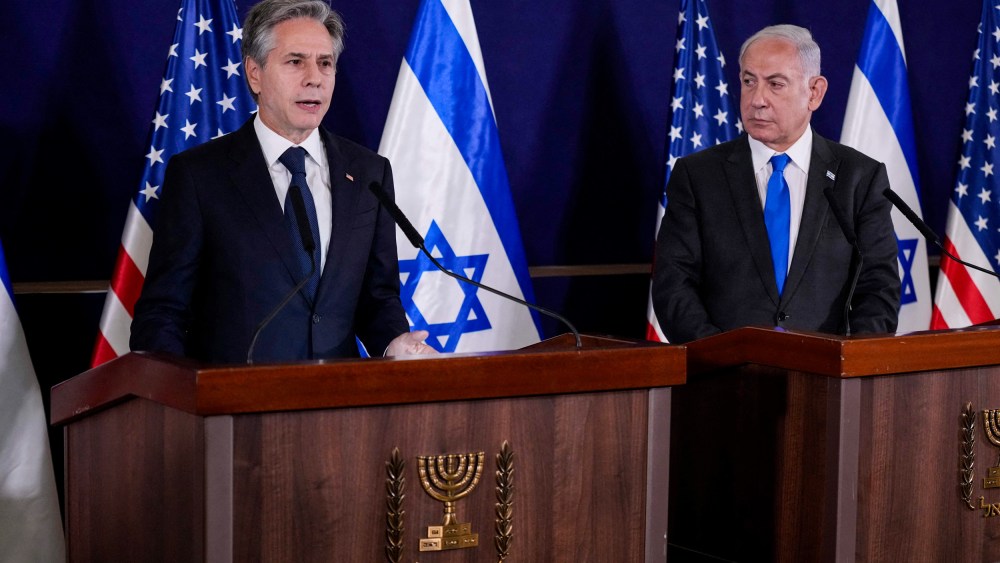 Secretary of State Antony Blinken and Israeli Prime Minister Benjamin Netanyahu in Tel Aviv on Oct. 12, 2023.