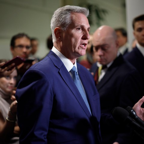 Rep. Kevin McCarthy talks to members of the press at the Capitol
