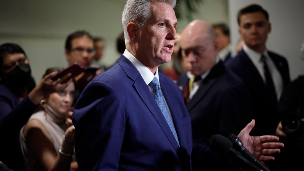 Rep. Kevin McCarthy talks to members of the press at the Capitol