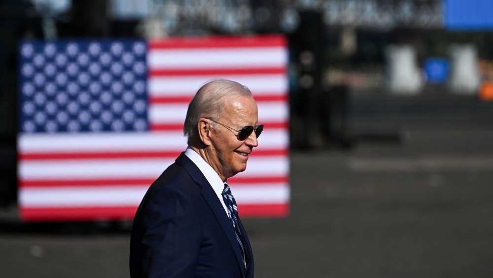 US President Joe Biden arrives to speak at Tioga Marine Terminal in Philadelphia, PA. on Oct. 13, 2023.