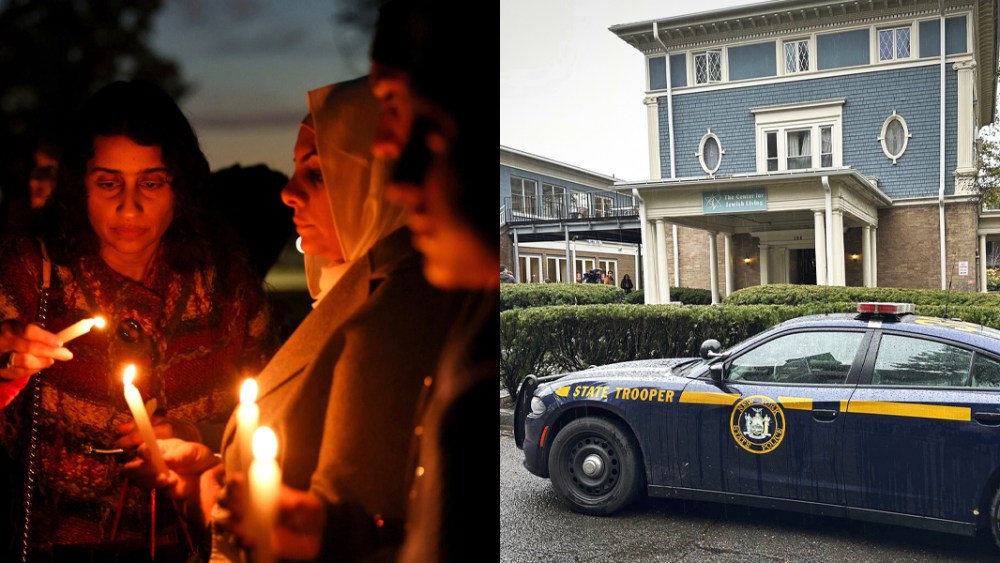 A vigil for slain Palestinian boy Wadea al-Fayoume in Illinois and a State police vehicle outside Cornell University's Center for Jewish Living.