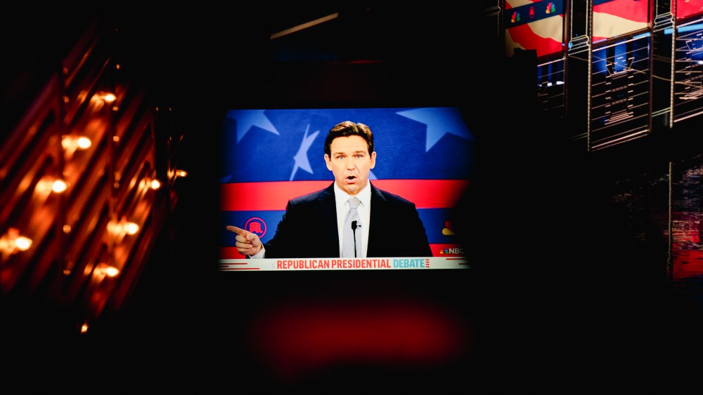 Florida Gov. Ron DeSantis at the Republican presidential primary debate in Miami on Nov. 8, 2023.