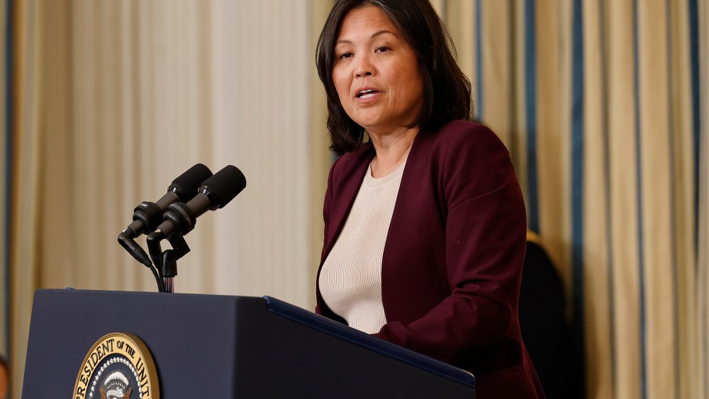 Acting Labor Secretary Julie Su speaks at the White House on Oct. 31, 2023.