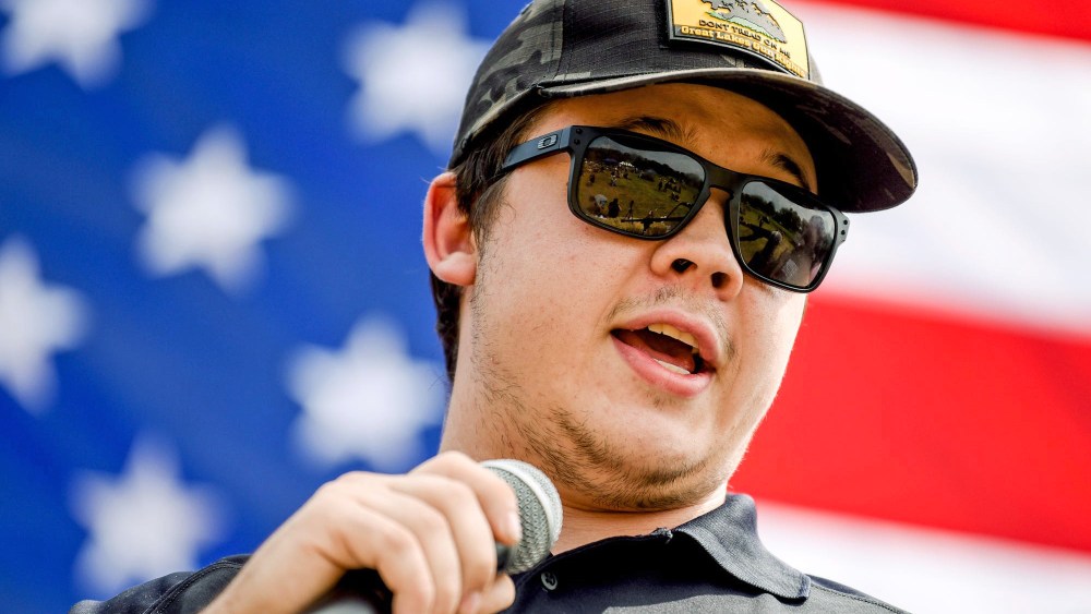 Kyle Rittenhouse speaks at an event titled "Defend our 2A: Michigan's Right for Self Preservation," on July 19, 2023, at Freedom Farms in Ionia Township.