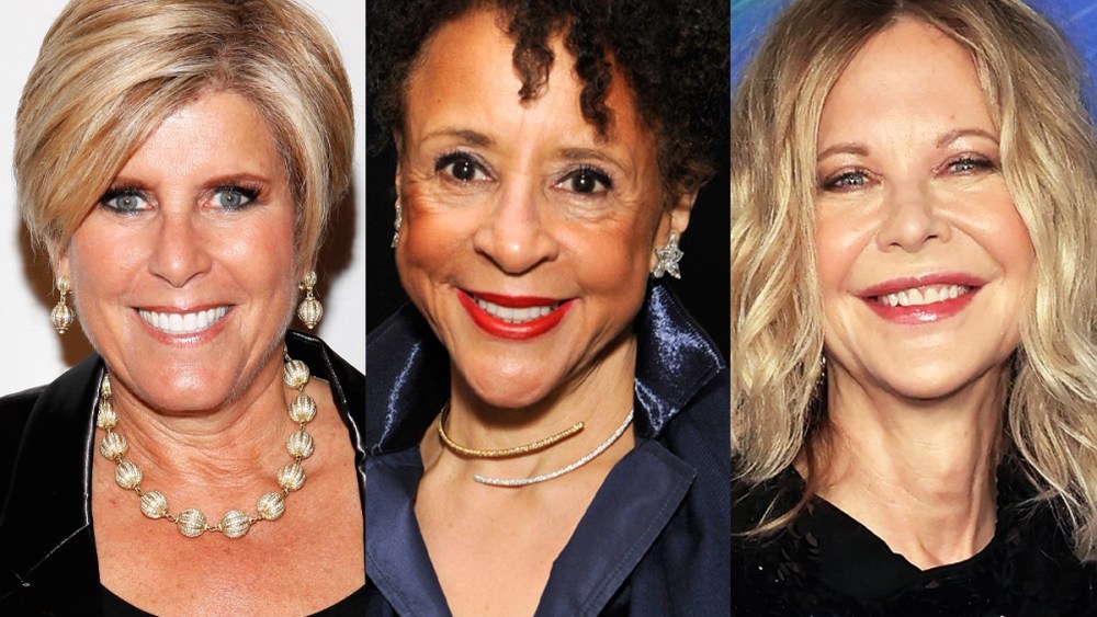 A side by side showing Suze Orman, Sheila Johnson and Meg Ryan.