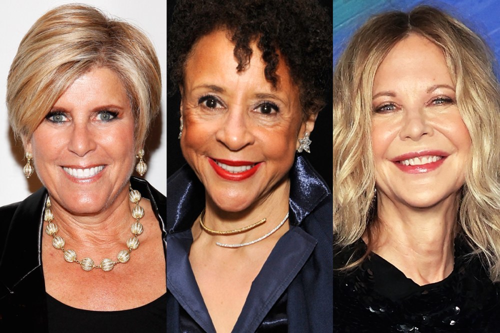 A side by side showing Suze Orman, Sheila Johnson and Meg Ryan.