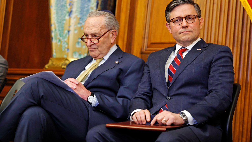 Senate Majority Leader Chuck Schumer House Speaker Mike Johnson at the Capitol on Dec. 12, 2023.