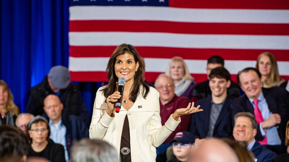 Nikki Haley at a campaign town hall event in Rye, N.H.