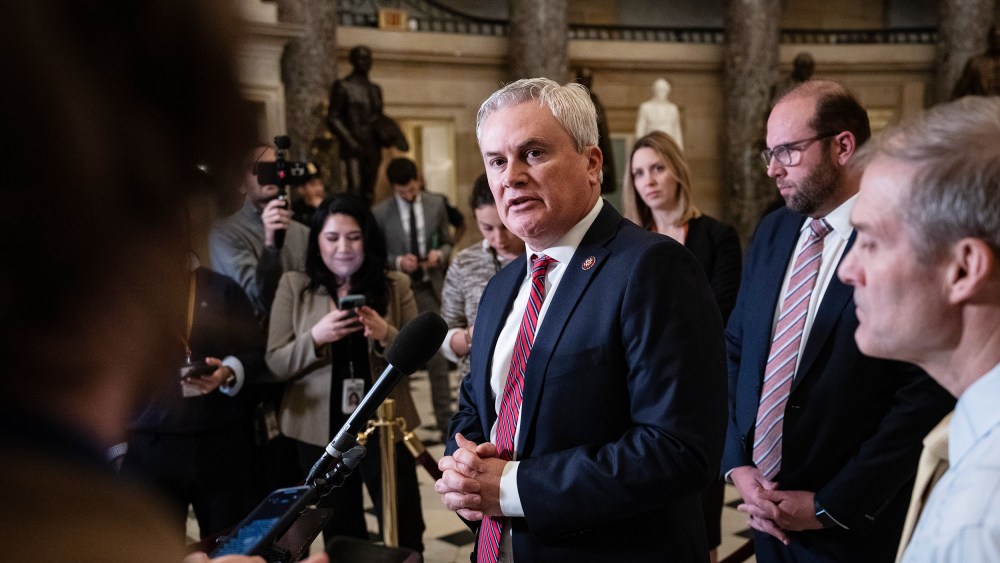 James Comer speaks to reporters at the Capitol.