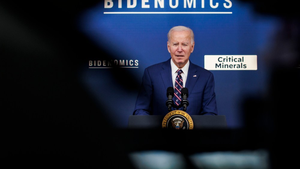 President Joe Biden speaks in the South Court Auditorium at the White House on Oct. 23, 2023.