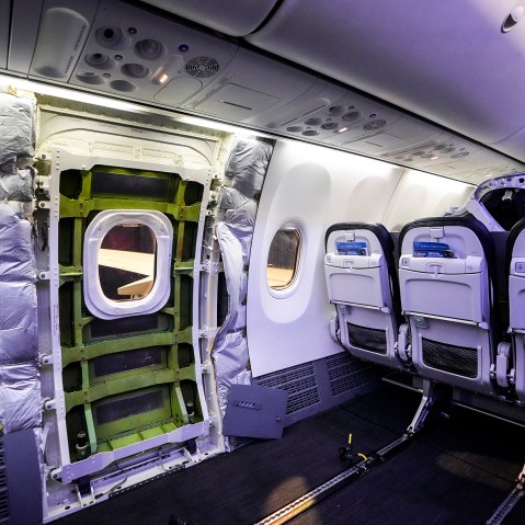 Image: A door plug area of an Alaska Airlines Boeing 737 Max 9 aircraft