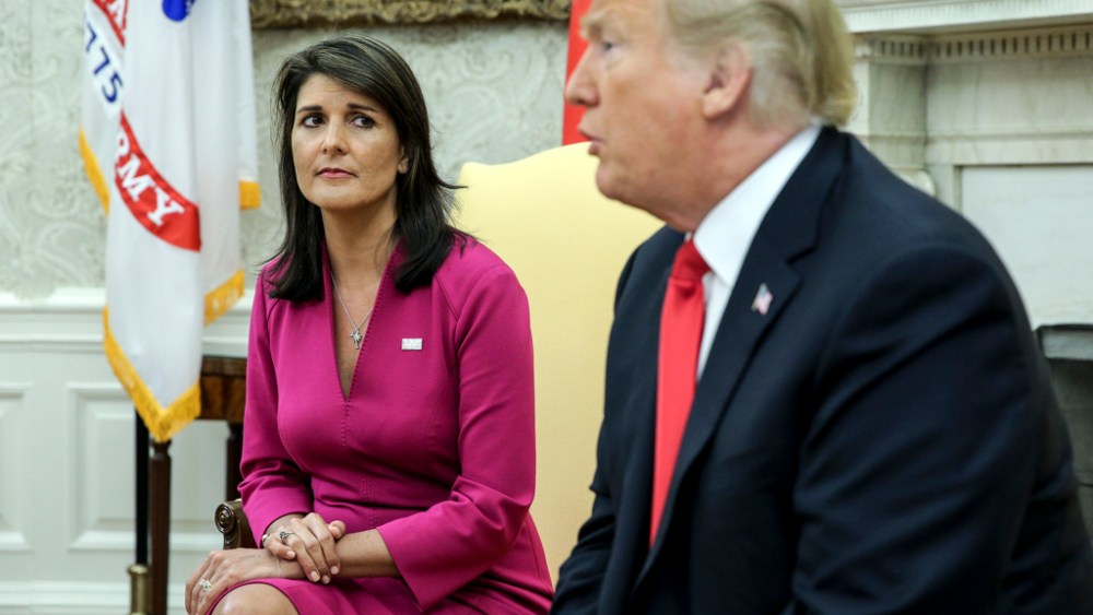 Nikki Haley and Donald Trump in the Oval office,