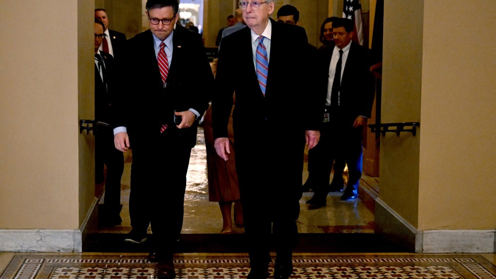 Mike Johnson , left, and Mitch McConnell at the U.S. Capitol,