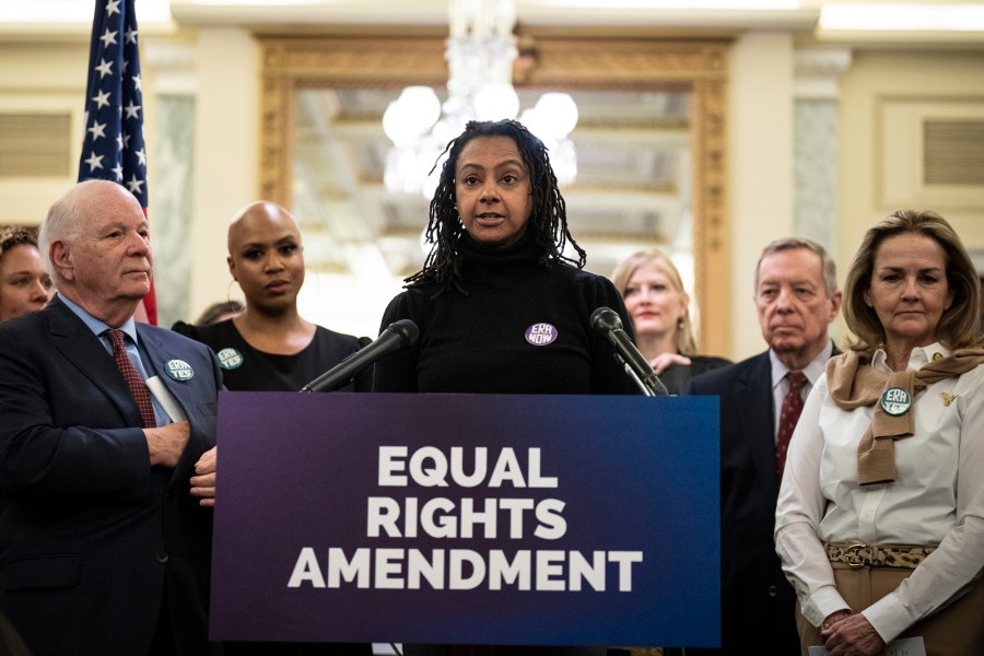Zakiya Thomas during a news conference in Washington, D.C.