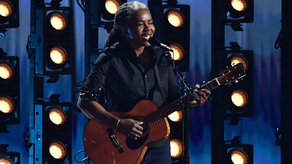 Tracy Chapman performs on stage  during the Grammy Awards.