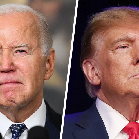 A split image of Joe Biden and Donald Trump.