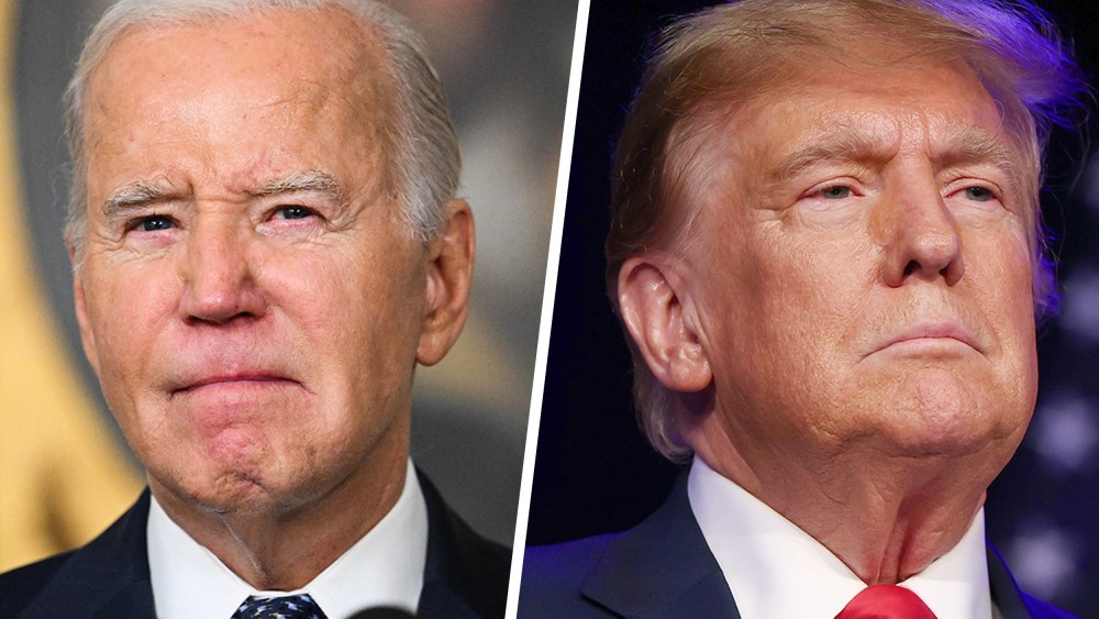 A split image of Joe Biden and Donald Trump.