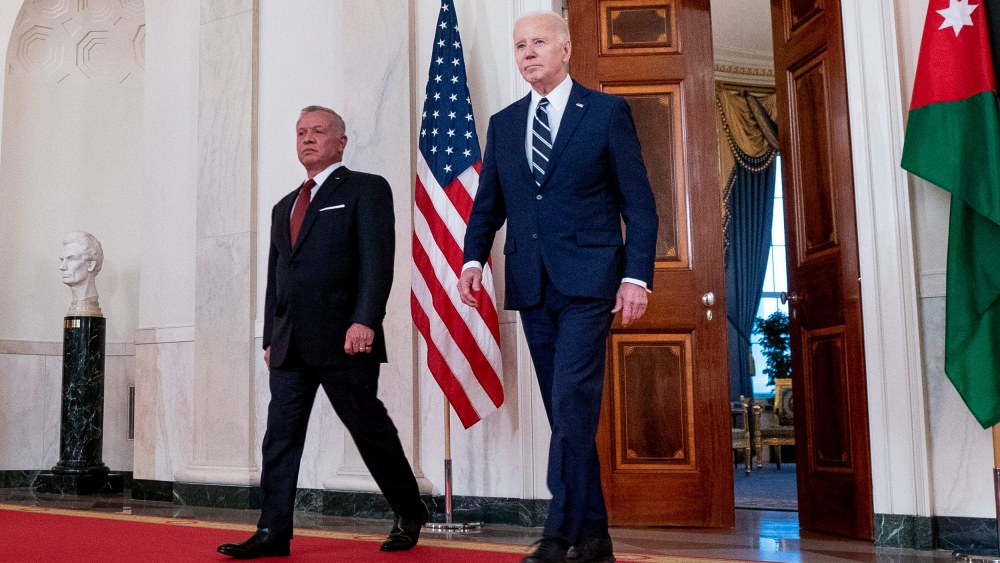 President Joe Biden arrives with Jordan's King Abdullah II