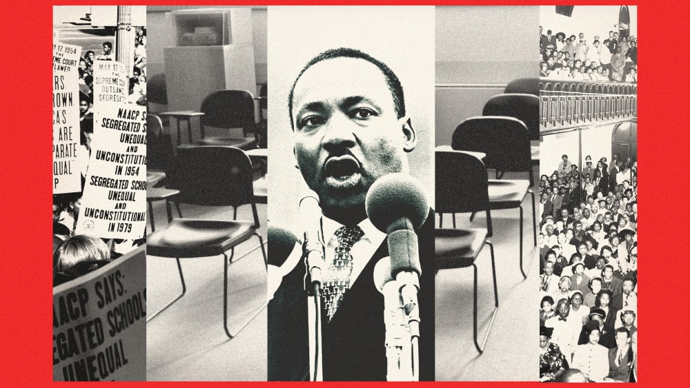 Photo collage of notable moments in Black History and images of a classroom
