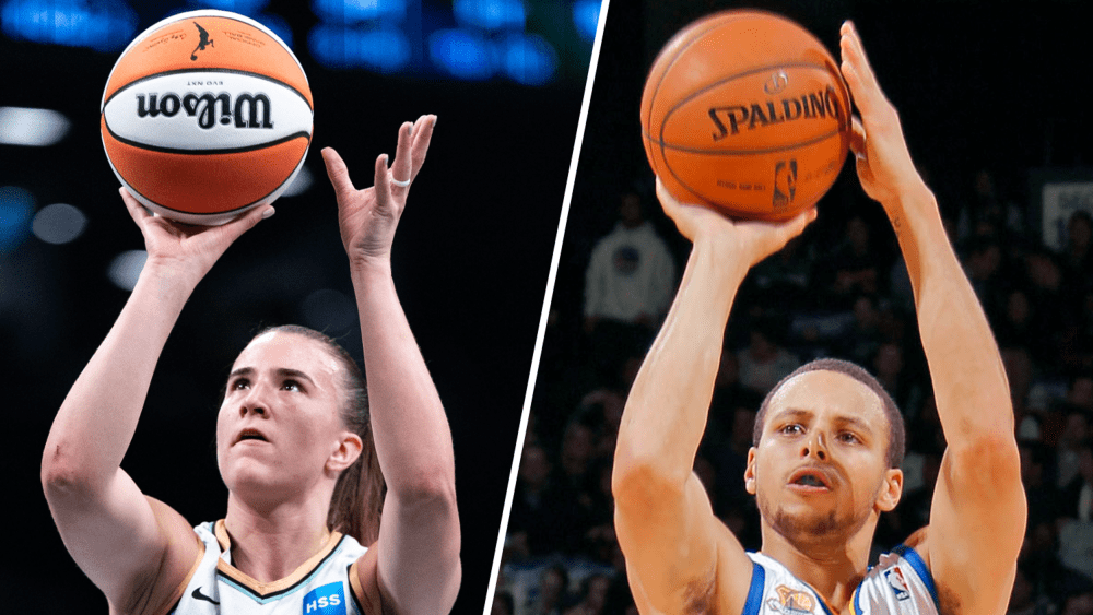 From left, Sabrina Ionescu and Steph Curry.