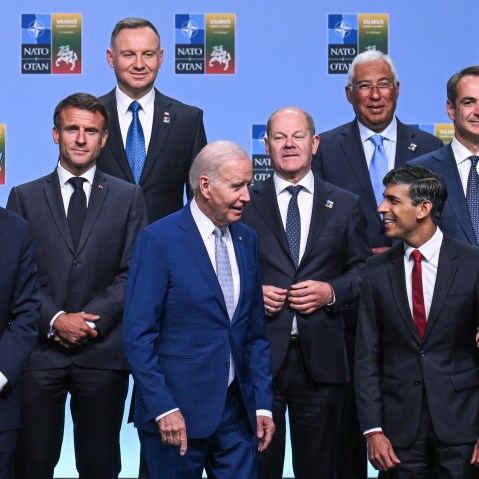 President Joe Biden chats with UK Prime Minister Rishi Sunak.