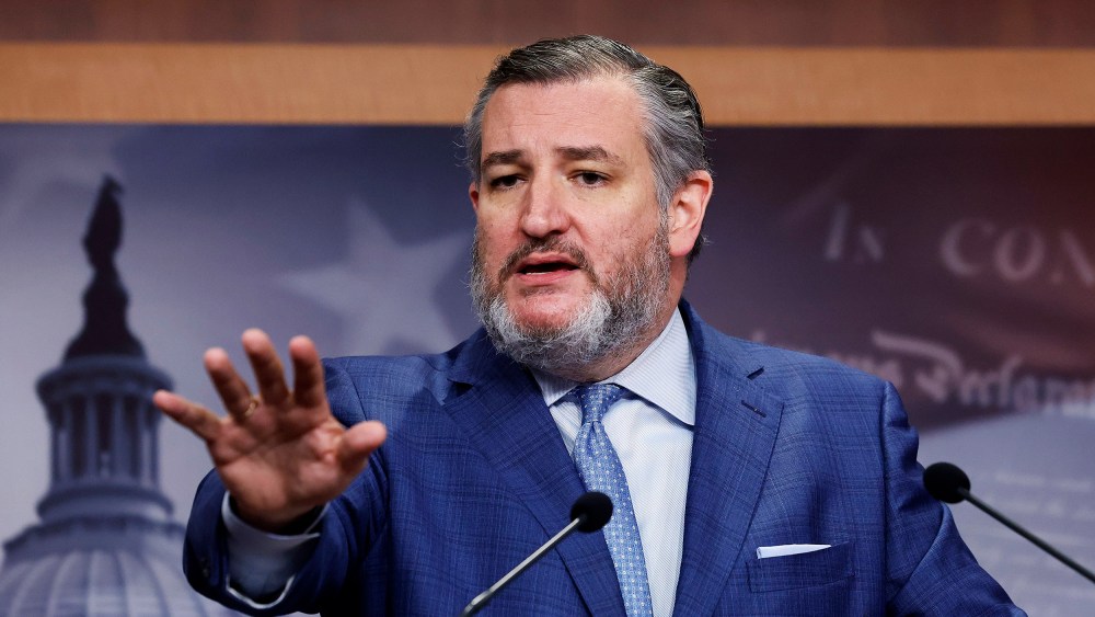 Ted Cruz gestures while speaking during a news conference