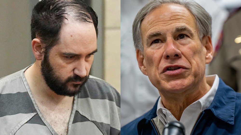 A split composite of Daniel Perry and Greg Abbott.