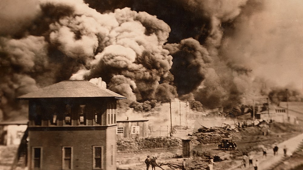 Smoke billows from burning buildings in Tulsa,
