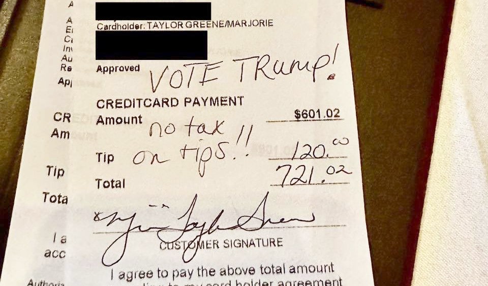 politics political politician restaurant receipt mtg Marjorie Taylor Greene
