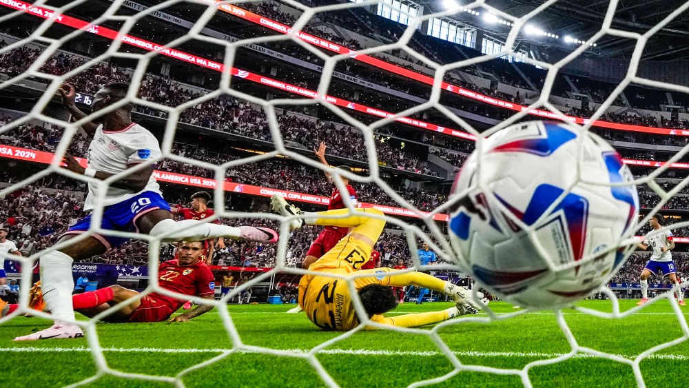 Image: A shot on goal by Folarin Balogun of the United States