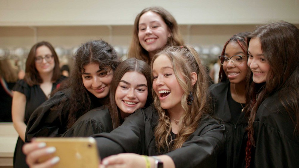 Teenage girls take a selfie
