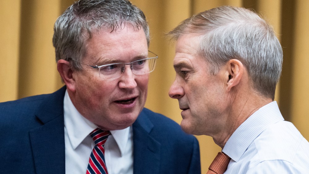 Rep. Thomas Massie, R-Ky., left, and Chairman Jim Jordan, R-Ohio,