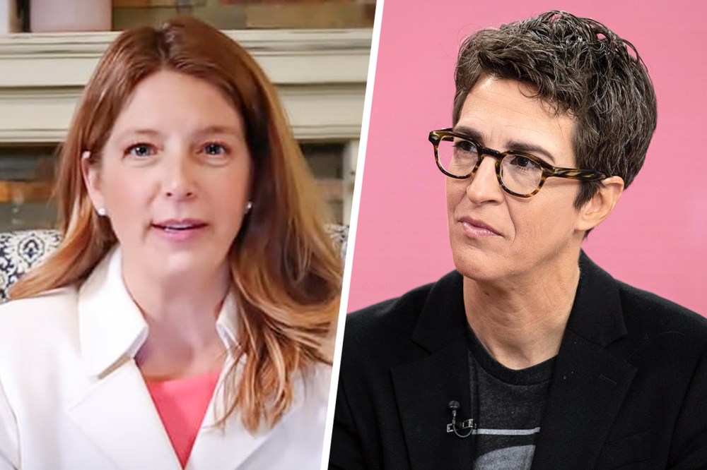 Side by side split image of Michele Morrow and Rachel Maddow.
