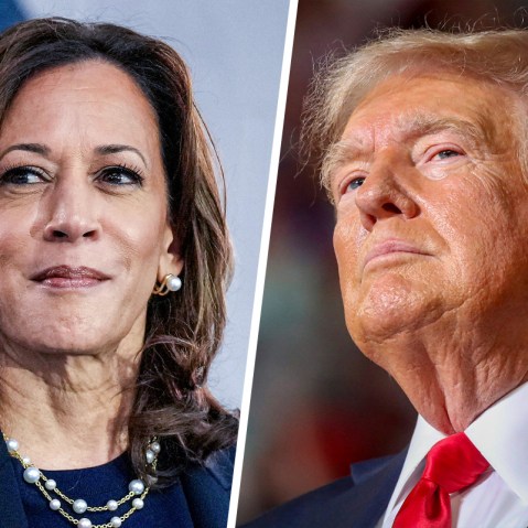A split composite of Kamala Harris and Donald Trump.